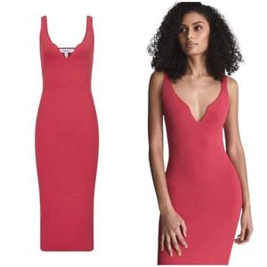 Reiss Dakota Sweetheart Neck Dress Womens Small Pink Knit Bodycon Sleeveless NWT